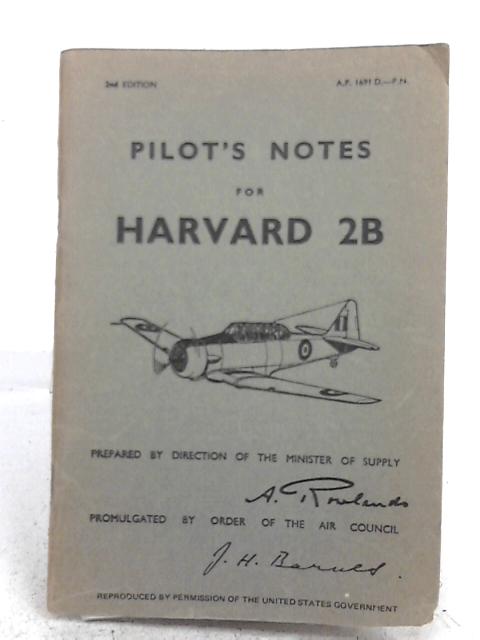 Pilot's Notes For Harvard 2B By Ministry Of Supply