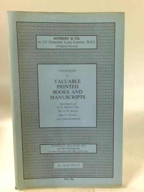 Catalogue of Valuable Printed Books and Manuscripts par Unstated