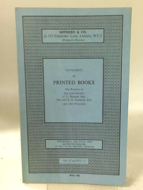 Catalogue of Printed Books By Unstated