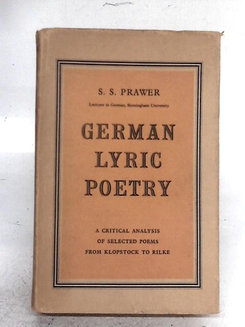 German Lyric Poetry von S.S. Prawer