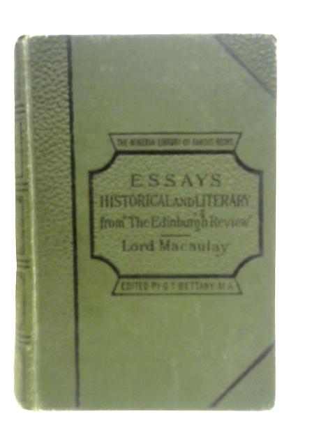Essays Historical And Literary By Lord Macaulay