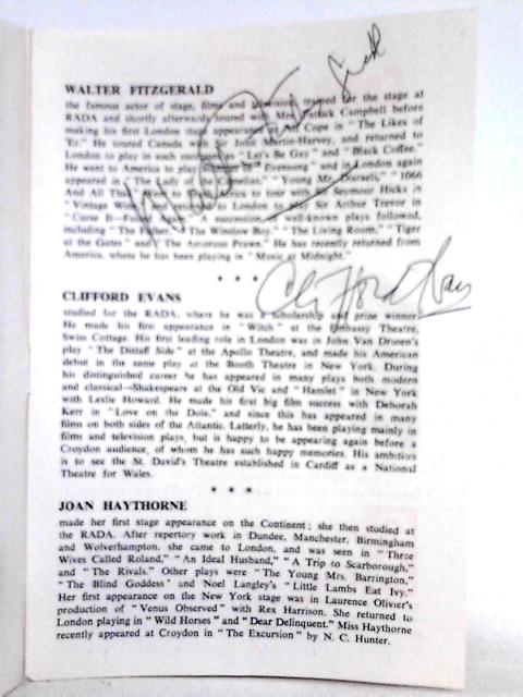 Theatre Programme Performed at Ashcroft Theatre - The Judge [Signed by Walter Fitzgerald, Clifford Evans, and Anna Gilcrist] By Unstated
