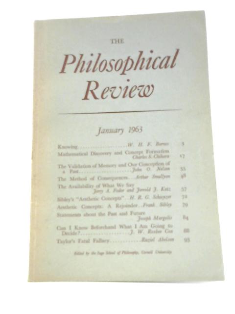 The Philosophical Review January 1963, Volume LXXII No 1, Whole No 401 von Unstated