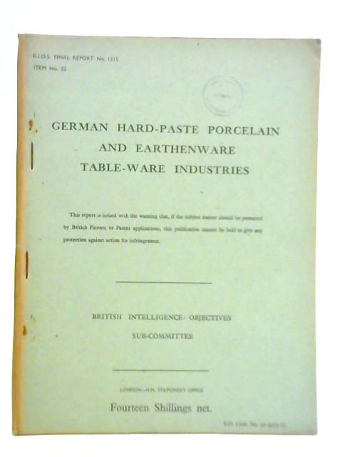 German Hard-Paste Porcelain and Earthenware Table Ware Industries B.I.O.S No. 1315, No. 22 von Unstated