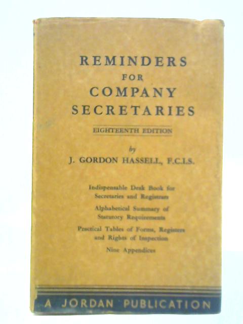 Reminders for Company Secretaries By Joseph Gordon Hassell