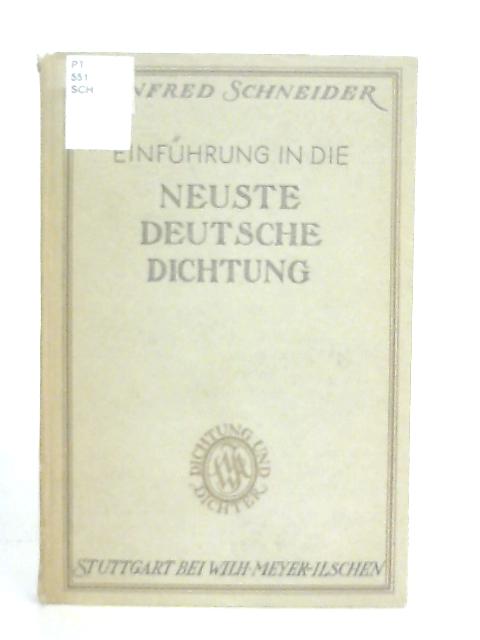 Einfuhrung in Die Neuste Deutsche Dichtung By Manfred Schneider