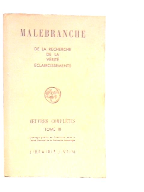 Malebranche Tome III By Genevieve Rodis - Lewis