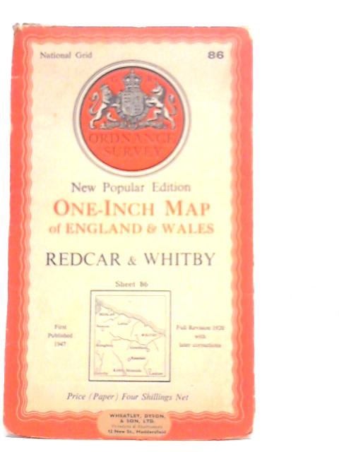 Redcar & Whitby Sheet 86 Ordnance Survey New Popular Edition One - Inch Map of England & Wales Revision Full 1920 with Later Corrections By Ordnance Survey