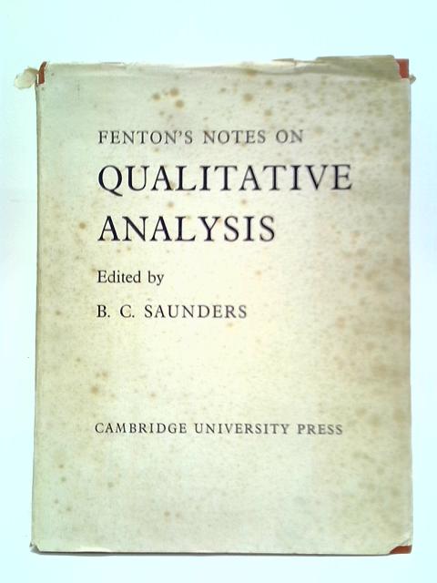 Notes On Qualitative Analysis By H. J. H. Fenton