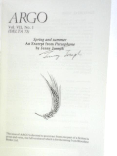 Argo Vol.VII, No.1 By Jenny Joseph