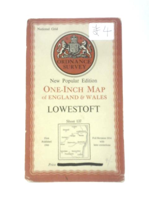 Ordnance Survey New Popular Edition One-Inch Map of England & Wales Sheet 137 Lowestoft par Anon