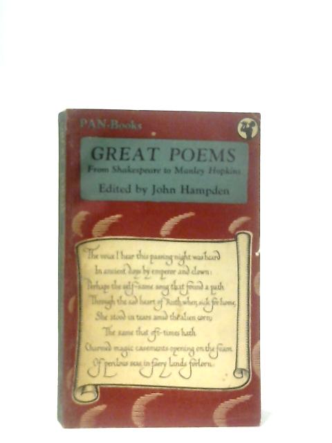 Great Poems: From Shakespeare To Manley Hopkins By John Hampden