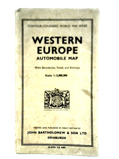 Western Europe Automobile Map, With Boundaries, Roads and Railways [Contour-Coloured World Map Series] By John Bartholomew & Son