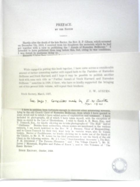 The Annals of Ramsden Bellhouse: A Short Account of the Parish of Ramsden Bellhouse in the County of Essex. By E.P.Gibson F.W.Austen (Ed.)