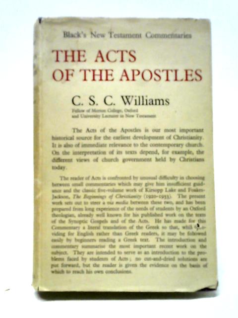 A Commentary on the Acts of the Apostles By C. S. C. Williams